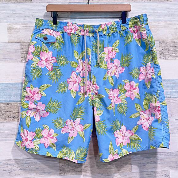 POLO Ralph Lauren Tropical Floral Swim Trunks Blue Pink Inch Inseam Mens 3XLT - Picture 1 of 8